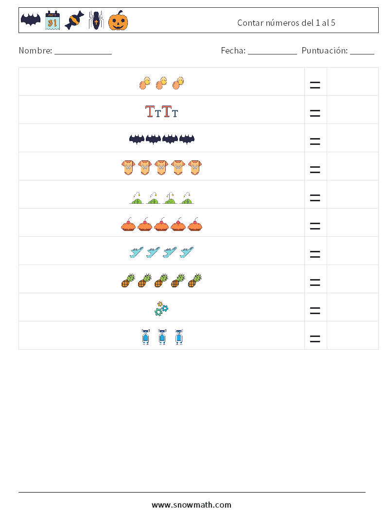 Contar números del 1 al 5 Hojas de trabajo de matemáticas 15