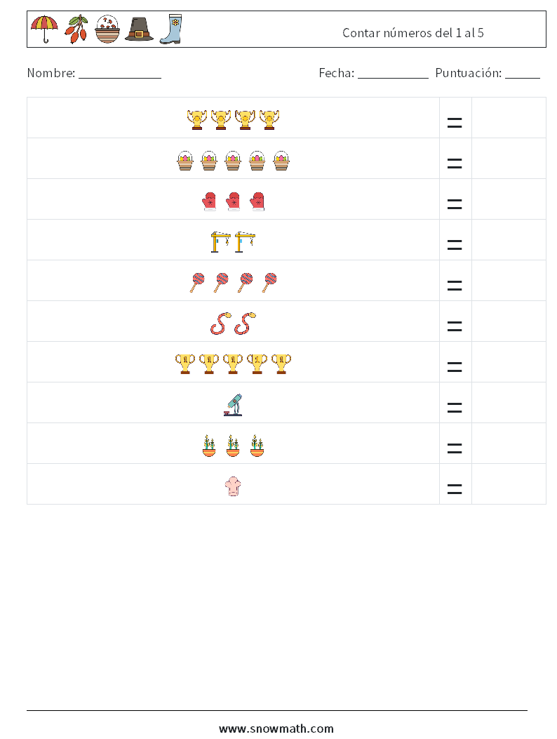 Contar números del 1 al 5 Hojas de trabajo de matemáticas 16