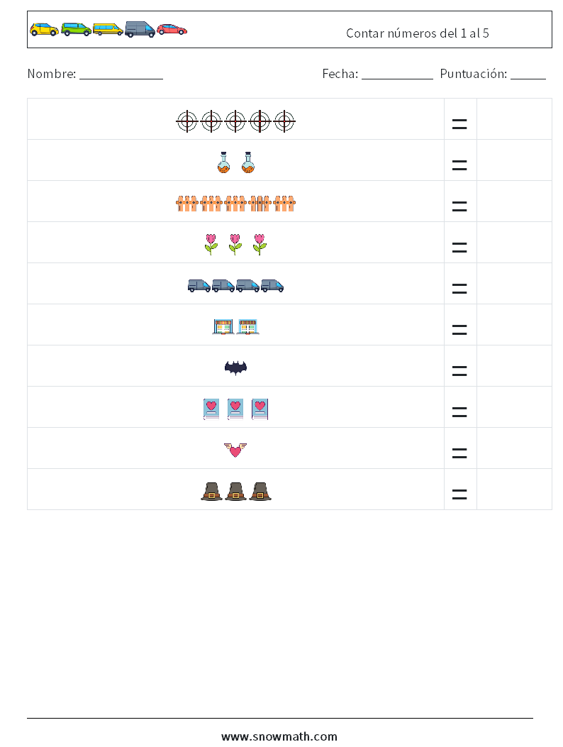Contar números del 1 al 5 Hojas de trabajo de matemáticas 17