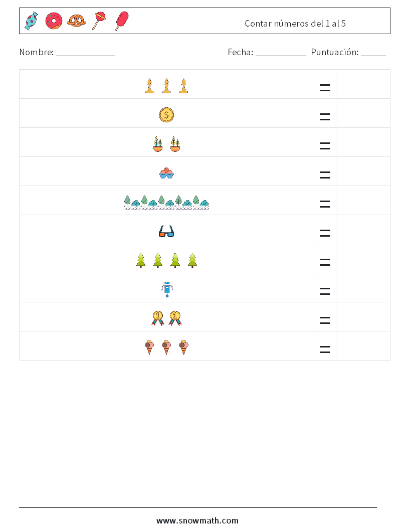 Contar números del 1 al 5 Hojas de trabajo de matemáticas 18