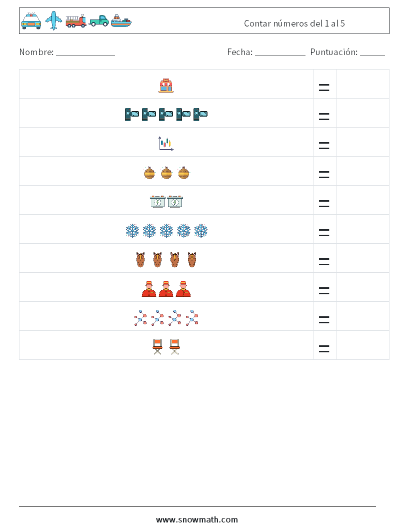 Contar números del 1 al 5 Hojas de trabajo de matemáticas 4