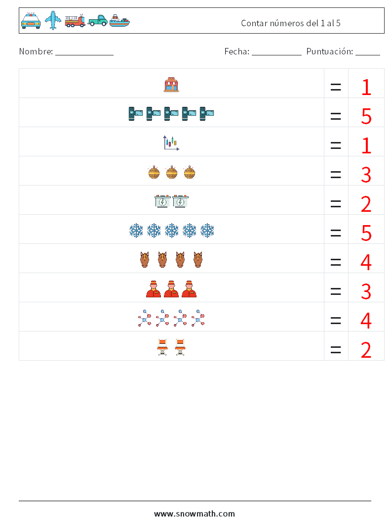 Contar números del 1 al 5 Hojas de trabajo de matemáticas 4 Pregunta, respuesta