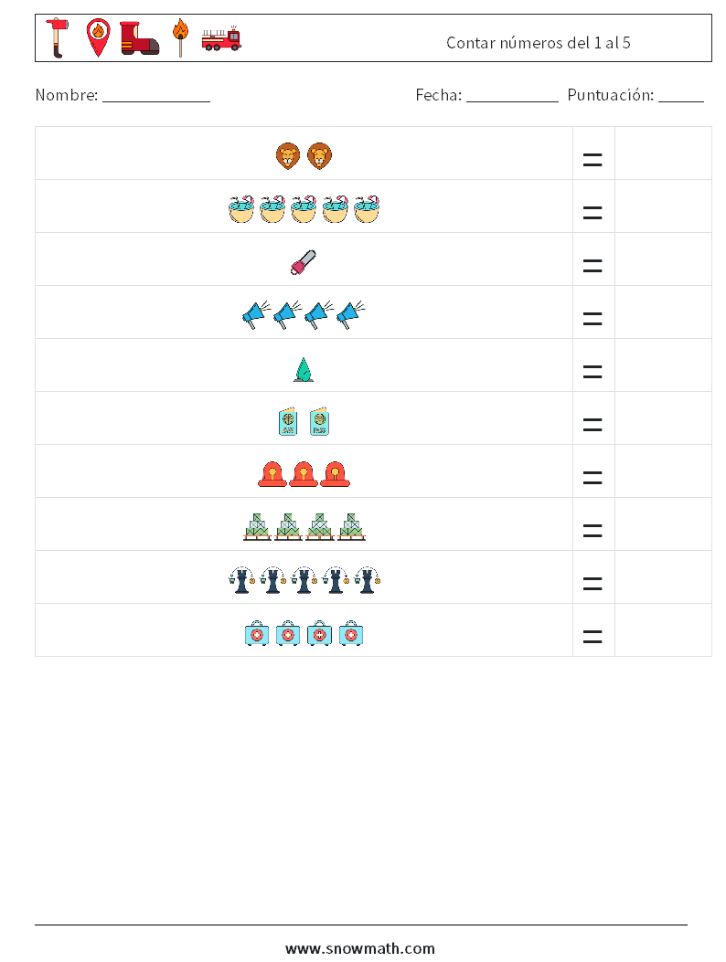 Contar números del 1 al 5 Hojas de trabajo de matemáticas 9