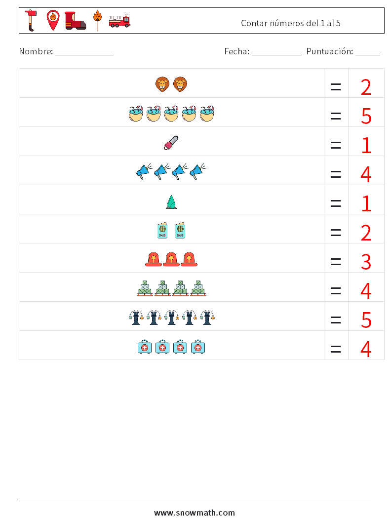 Contar números del 1 al 5 Hojas de trabajo de matemáticas 9 Pregunta, respuesta