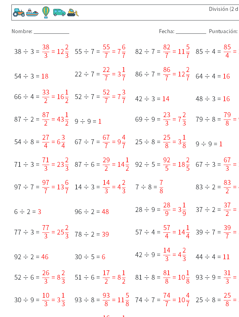 (50) División (2 dígitos) Hojas de trabajo de matemáticas 1 Pregunta, respuesta