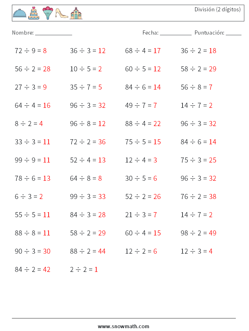 (50) División (2 dígitos) Hojas de trabajo de matemáticas 2 Pregunta, respuesta