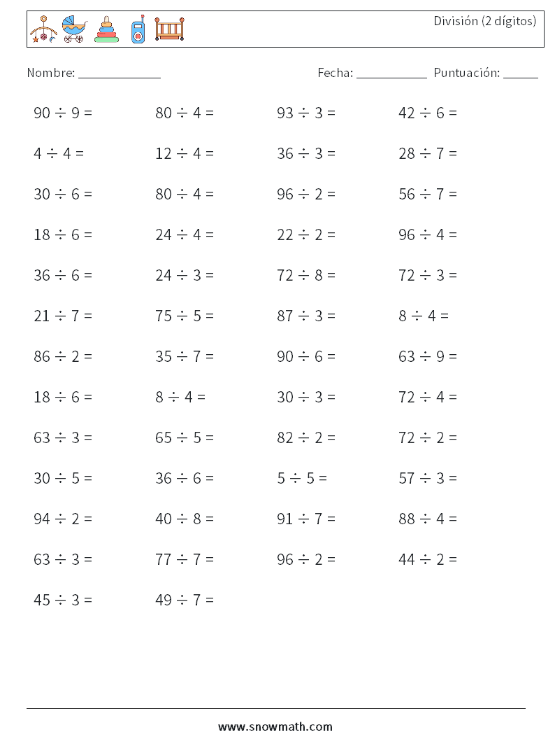 (50) División (2 dígitos) Hojas de trabajo de matemáticas 5
