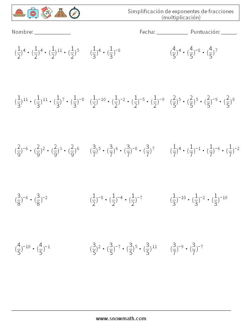 Simplificación de exponentes de fracciones (multiplicación)