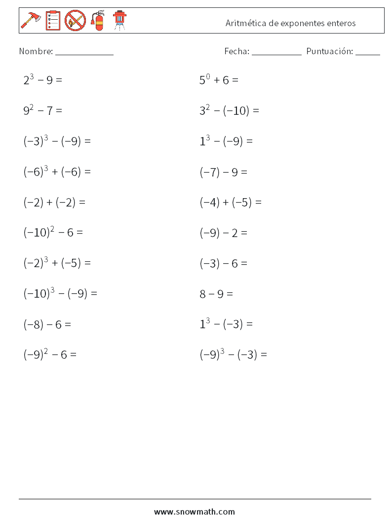 Aritmética de exponentes enteros Hojas de trabajo de matemáticas 2