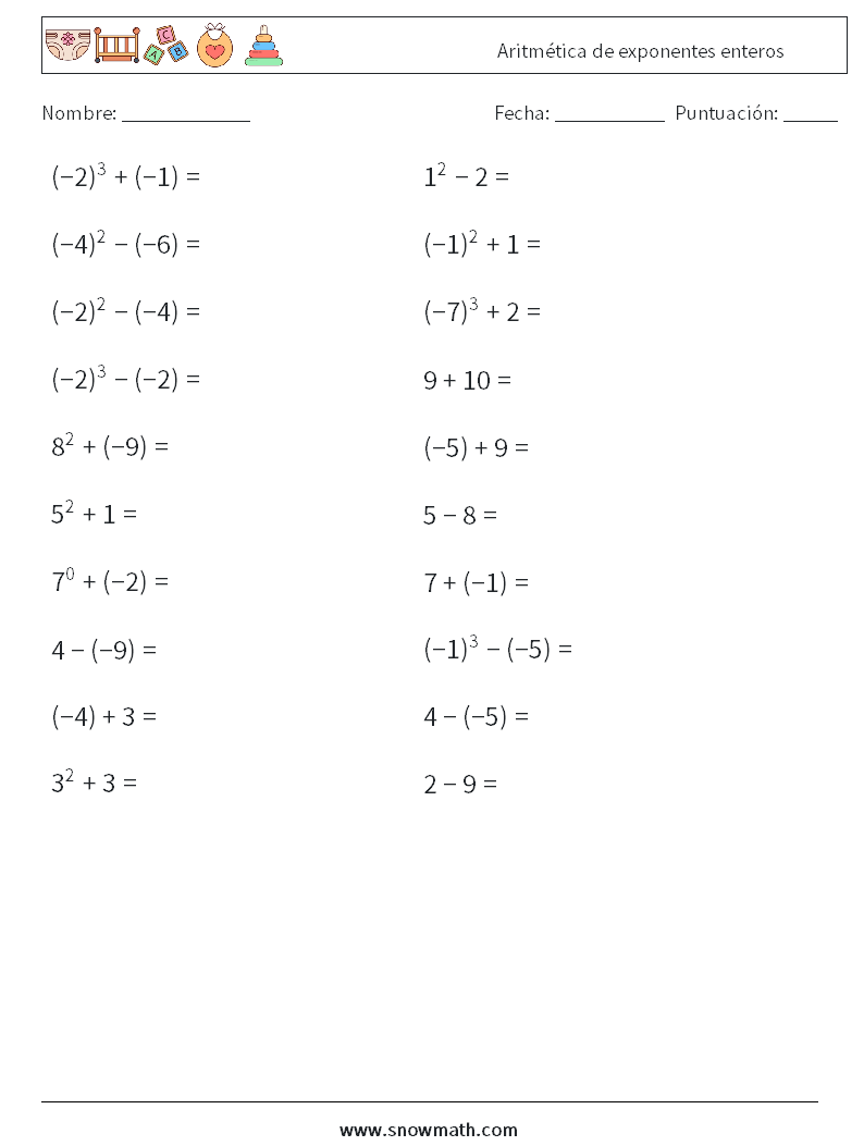 Aritmética de exponentes enteros Hojas de trabajo de matemáticas 3