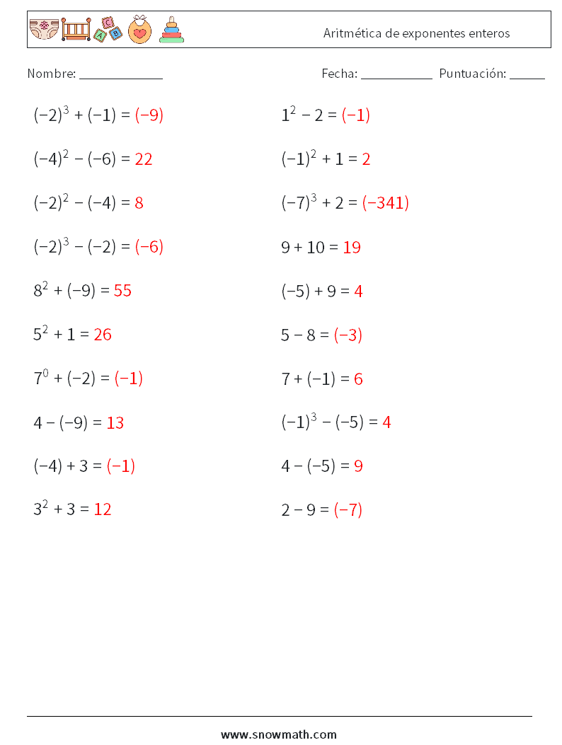 Aritmética de exponentes enteros Hojas de trabajo de matemáticas 3 Pregunta, respuesta