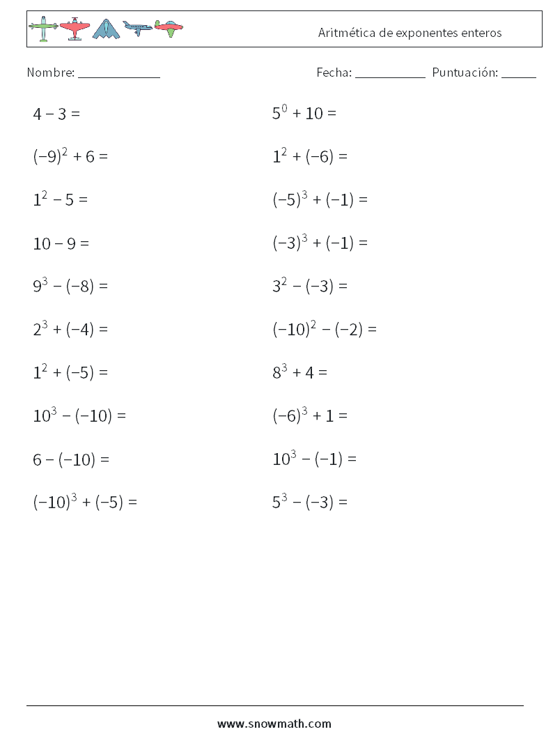 Aritmética de exponentes enteros Hojas de trabajo de matemáticas 4