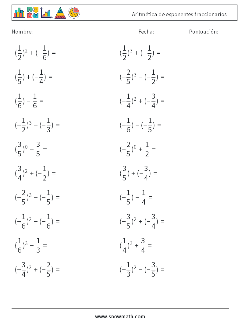 Aritmética de exponentes fraccionarios Hojas de trabajo de matemáticas 4