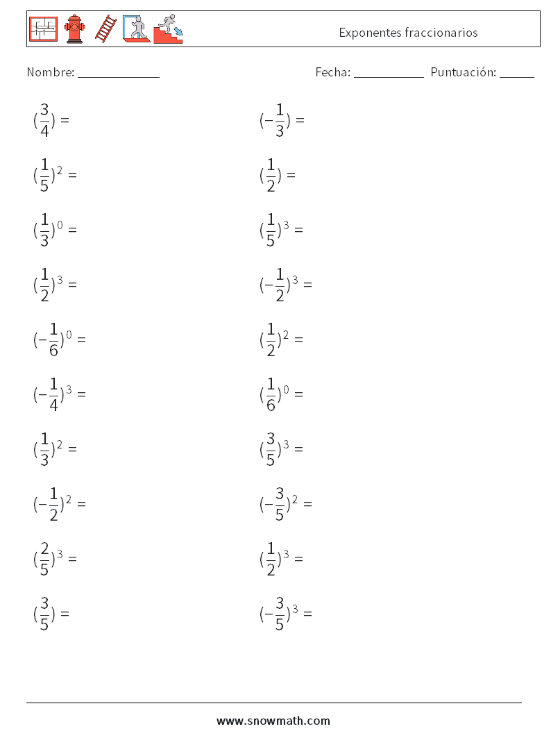 Exponentes fraccionarios Hojas de trabajo de matemáticas 5