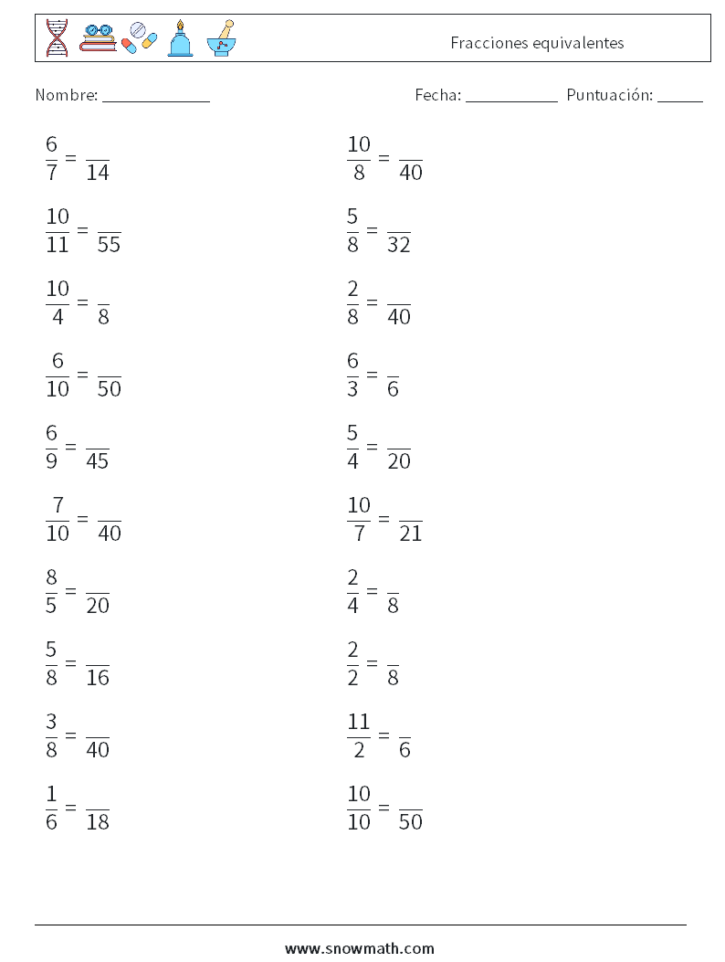 (20) Fracciones equivalentes Hojas de trabajo de matemáticas 2
