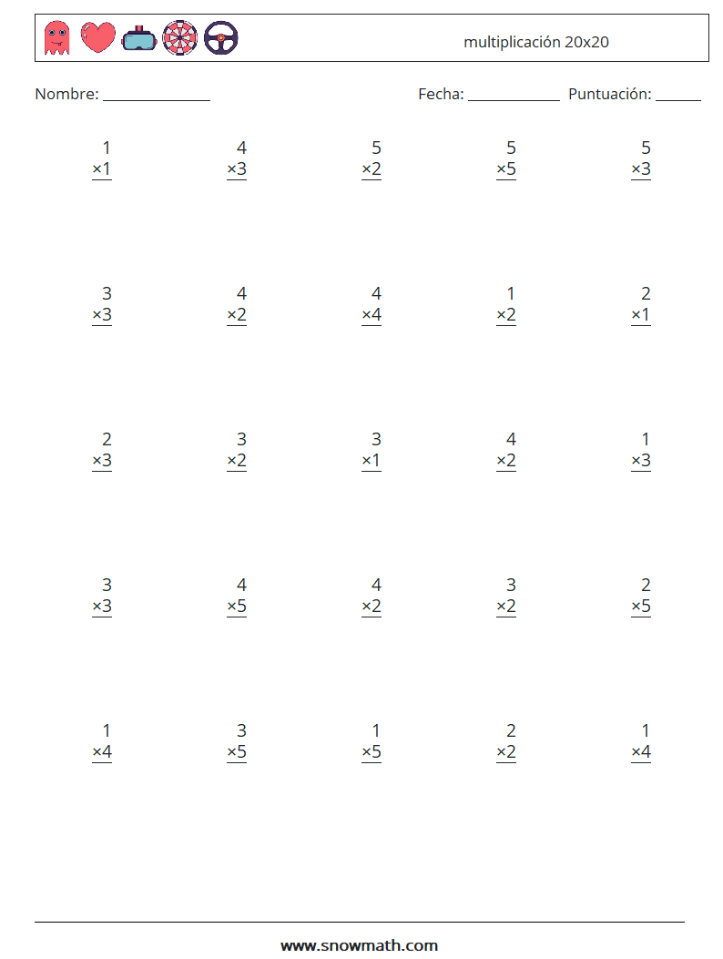 (25) multiplicación 20x20 Hojas de trabajo de matemáticas 12