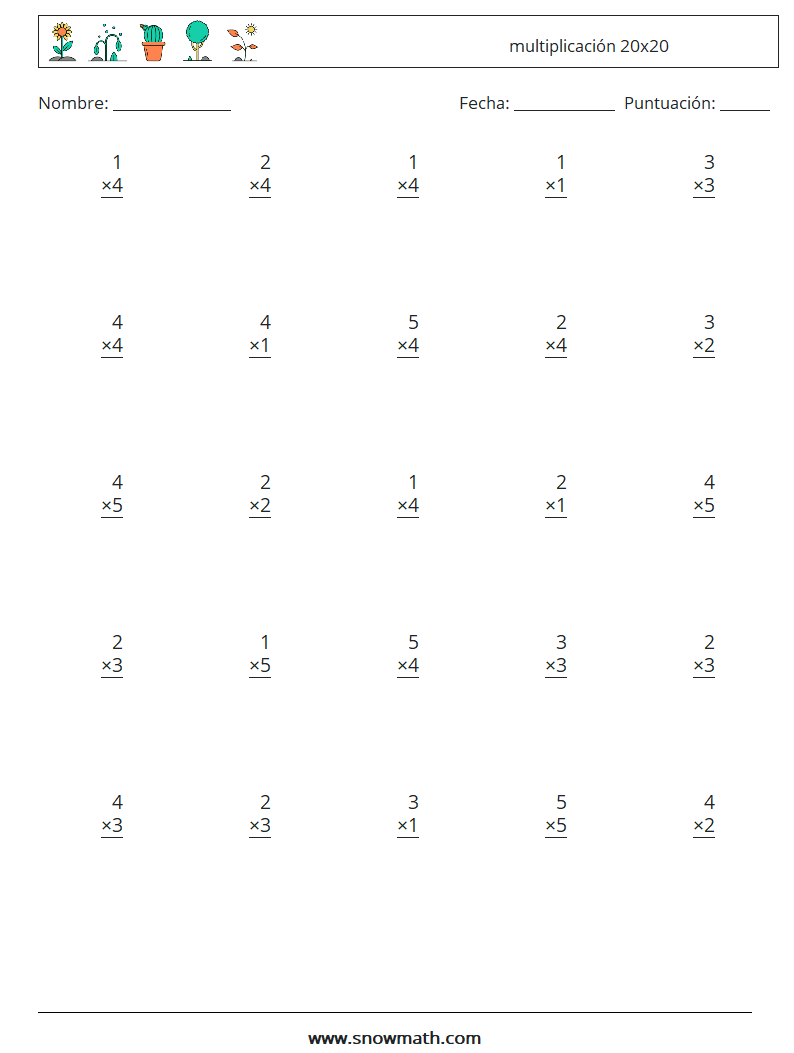 (25) multiplicación 20x20 Hojas de trabajo de matemáticas 16