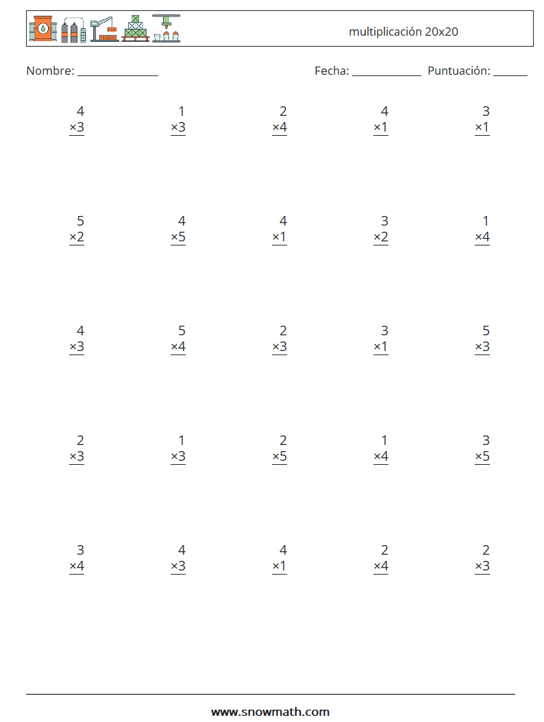 (25) multiplicación 20x20 Hojas de trabajo de matemáticas 4