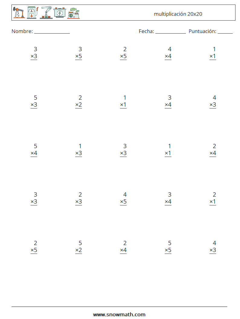 (25) multiplicación 20x20 Hojas de trabajo de matemáticas 6