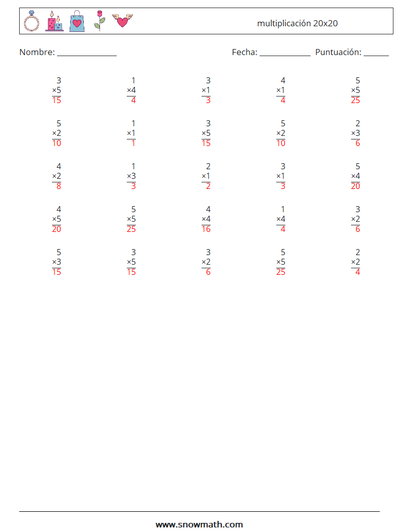 (25) multiplicación 20x20 Hojas de trabajo de matemáticas 8 Pregunta, respuesta