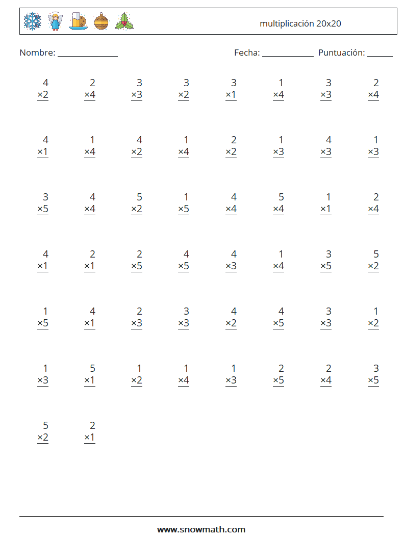 (50) multiplicación 20x20 Hojas de trabajo de matemáticas 12