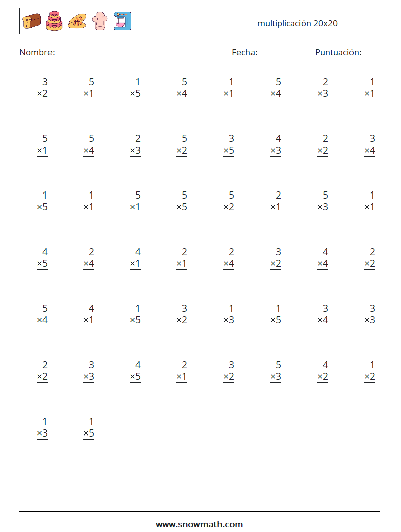 (50) multiplicación 20x20 Hojas de trabajo de matemáticas 15