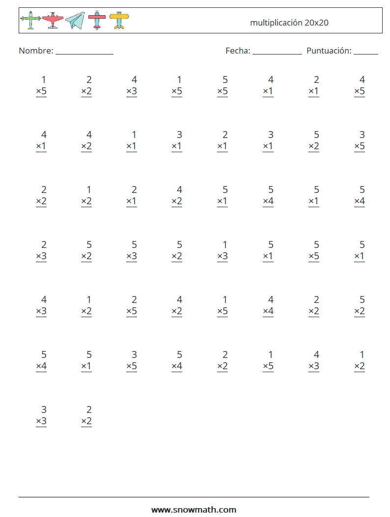 (50) multiplicación 20x20 Hojas de trabajo de matemáticas 17