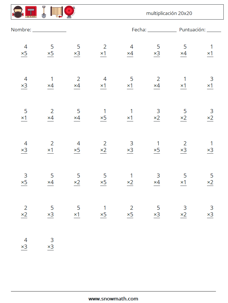 (50) multiplicación 20x20 Hojas de trabajo de matemáticas 6