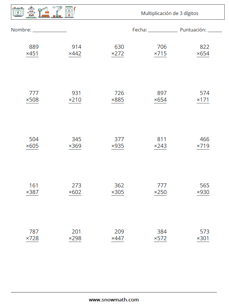 (25) Multiplicación de 3 dígitos Hojas de trabajo de matemáticas 16