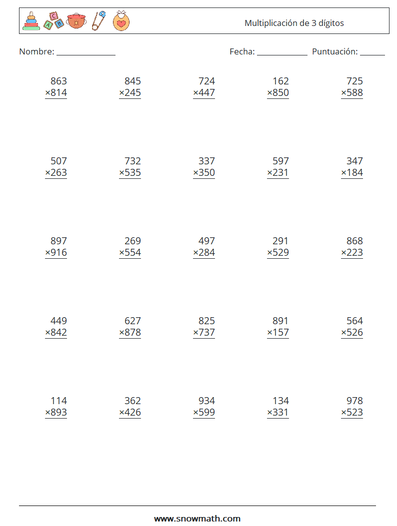 (25) Multiplicación de 3 dígitos Hojas de trabajo de matemáticas 18