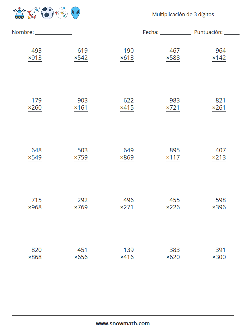 (25) Multiplicación de 3 dígitos Hojas de trabajo de matemáticas 2