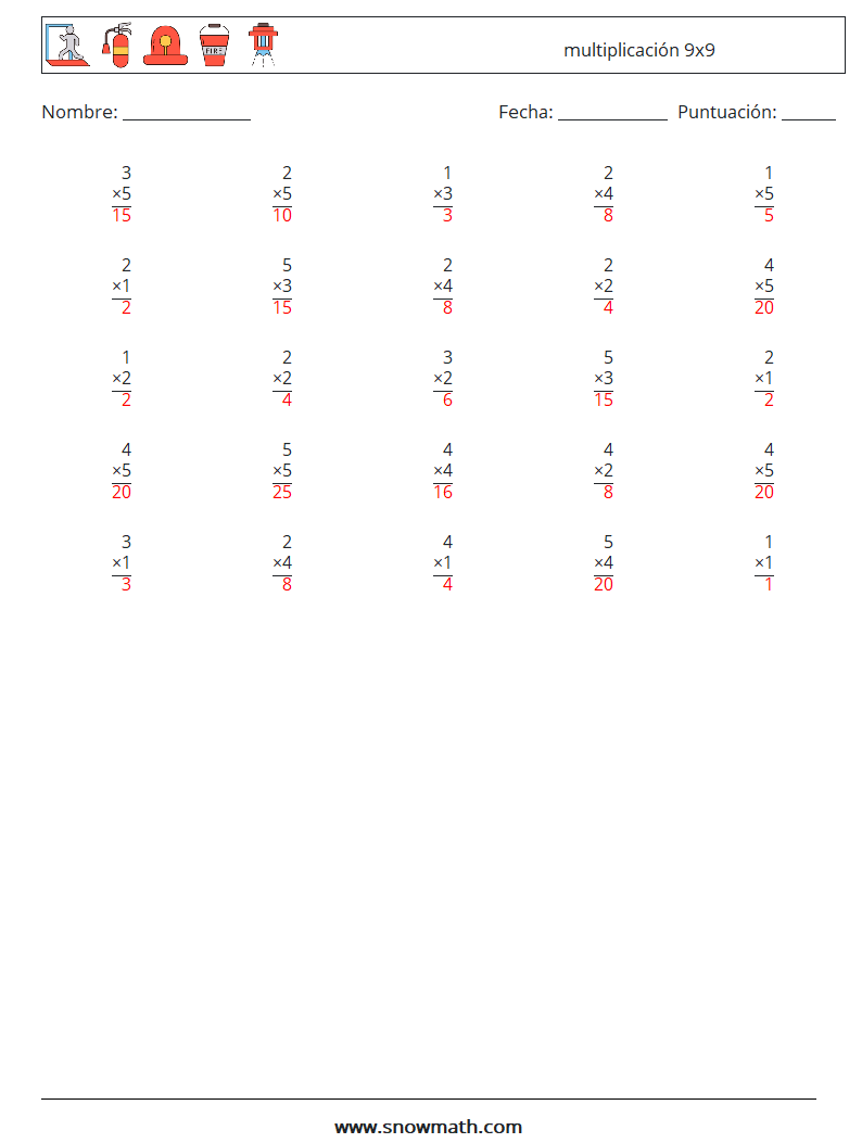 (25) multiplicación 9x9 Hojas de trabajo de matemáticas 3 Pregunta, respuesta