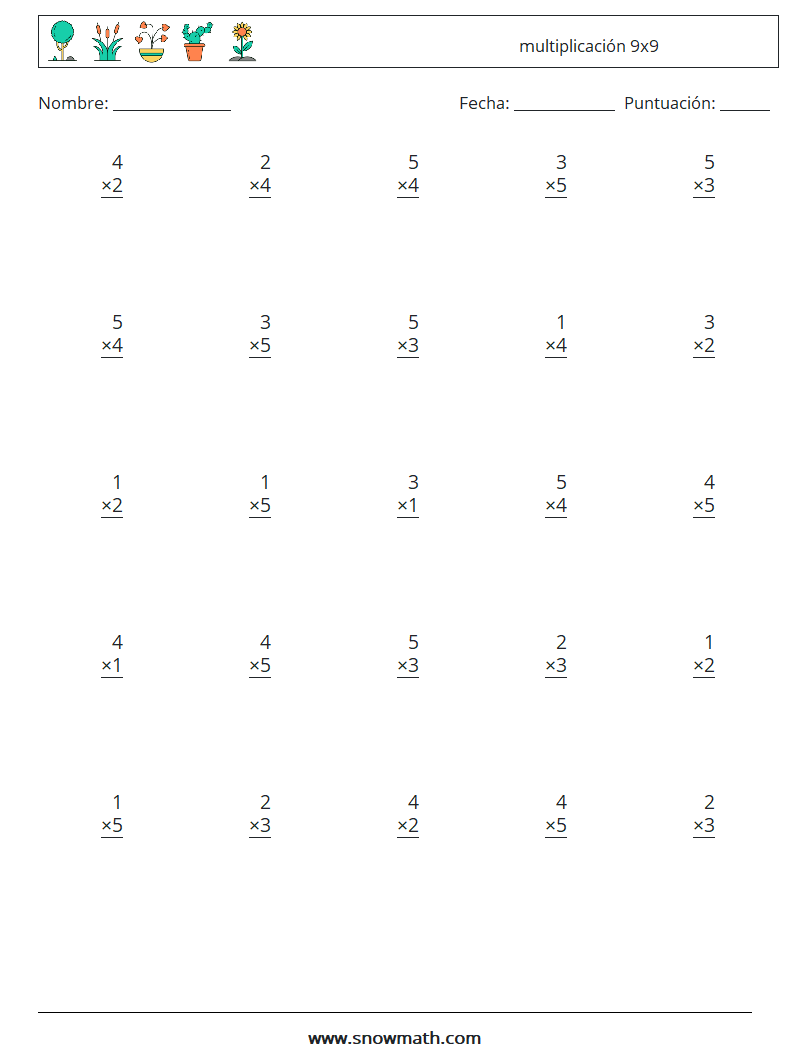 (25) multiplicación 9x9 Hojas de trabajo de matemáticas 4