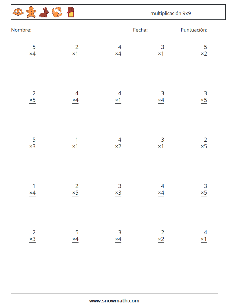 (25) multiplicación 9x9 Hojas de trabajo de matemáticas 6