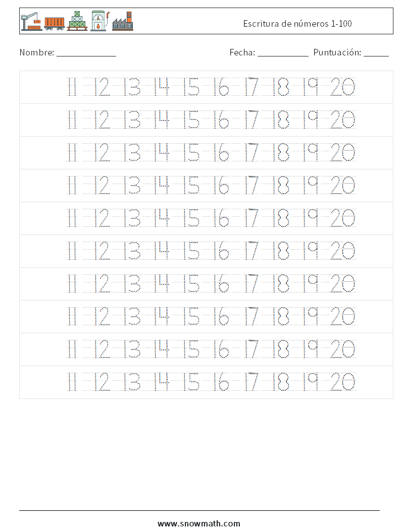 Escritura de números 1-100 Hojas de trabajo de matemáticas 24