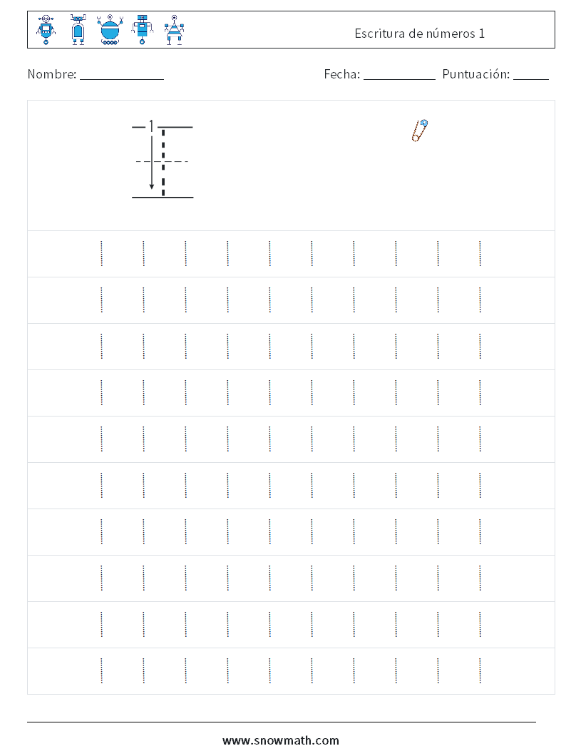 Escritura de números 1 Hojas de trabajo de matemáticas 1