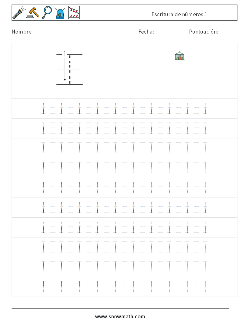 Escritura de números 1 Hojas de trabajo de matemáticas 13