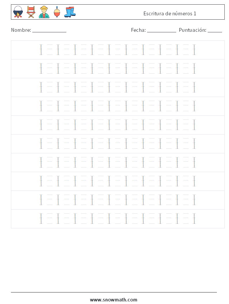 Escritura de números 1 Hojas de trabajo de matemáticas 14