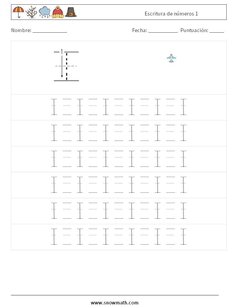 Escritura de números 1 Hojas de trabajo de matemáticas 17