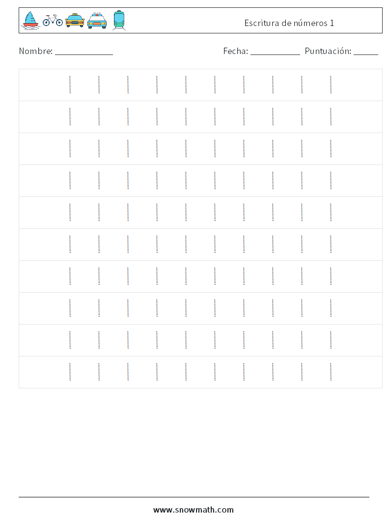 Escritura de números 1 Hojas de trabajo de matemáticas 2