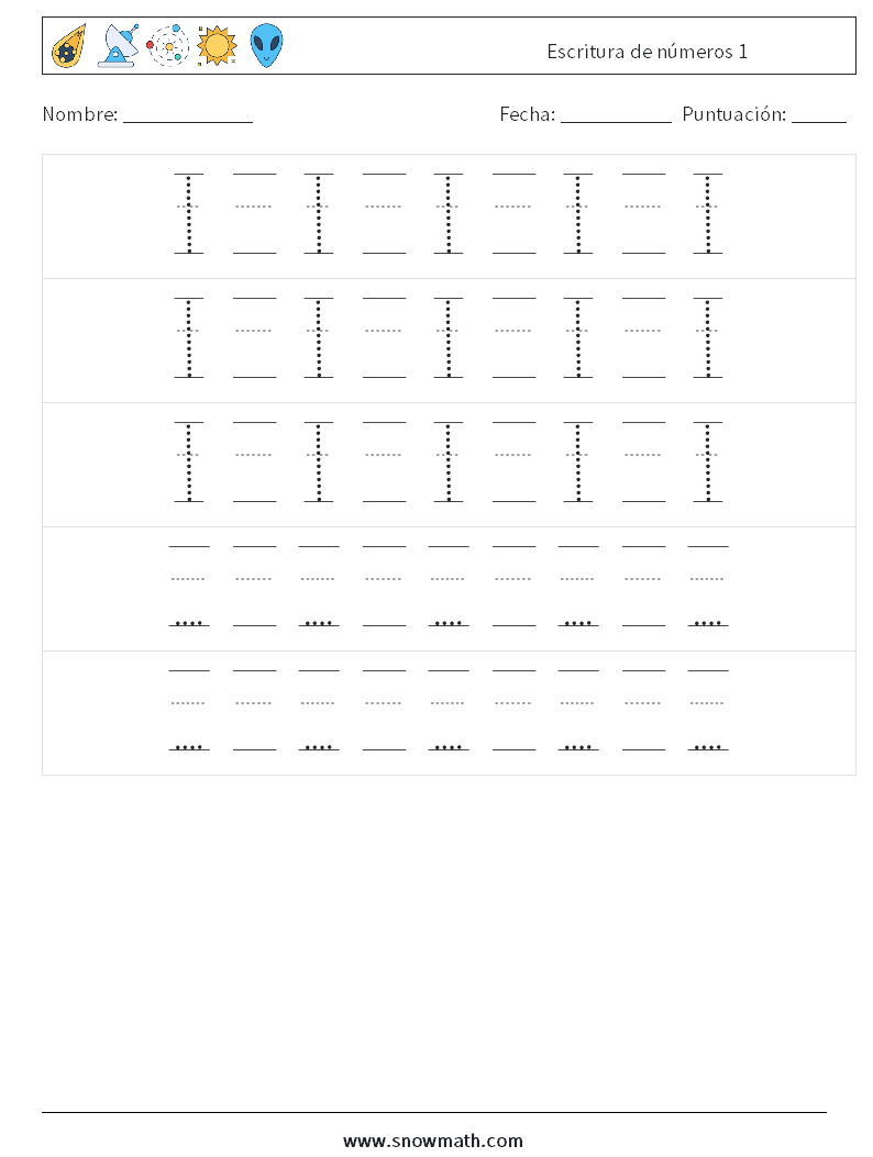 Escritura de números 1 Hojas de trabajo de matemáticas 24