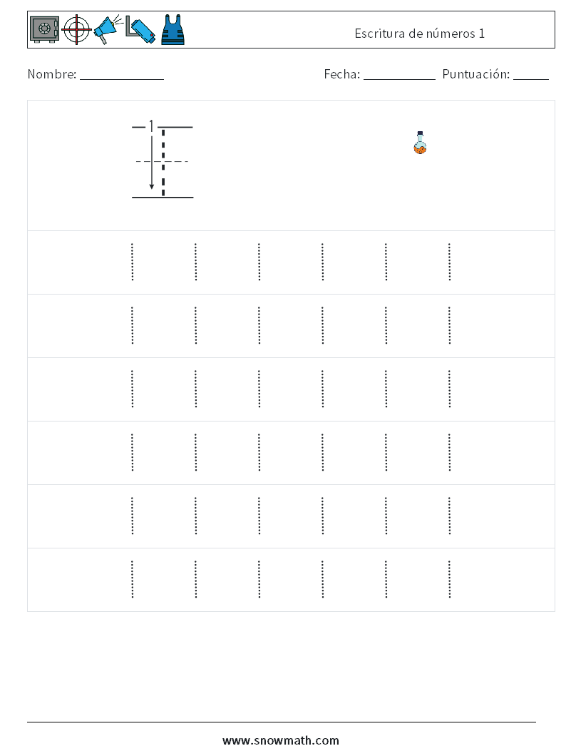 Escritura de números 1 Hojas de trabajo de matemáticas 5