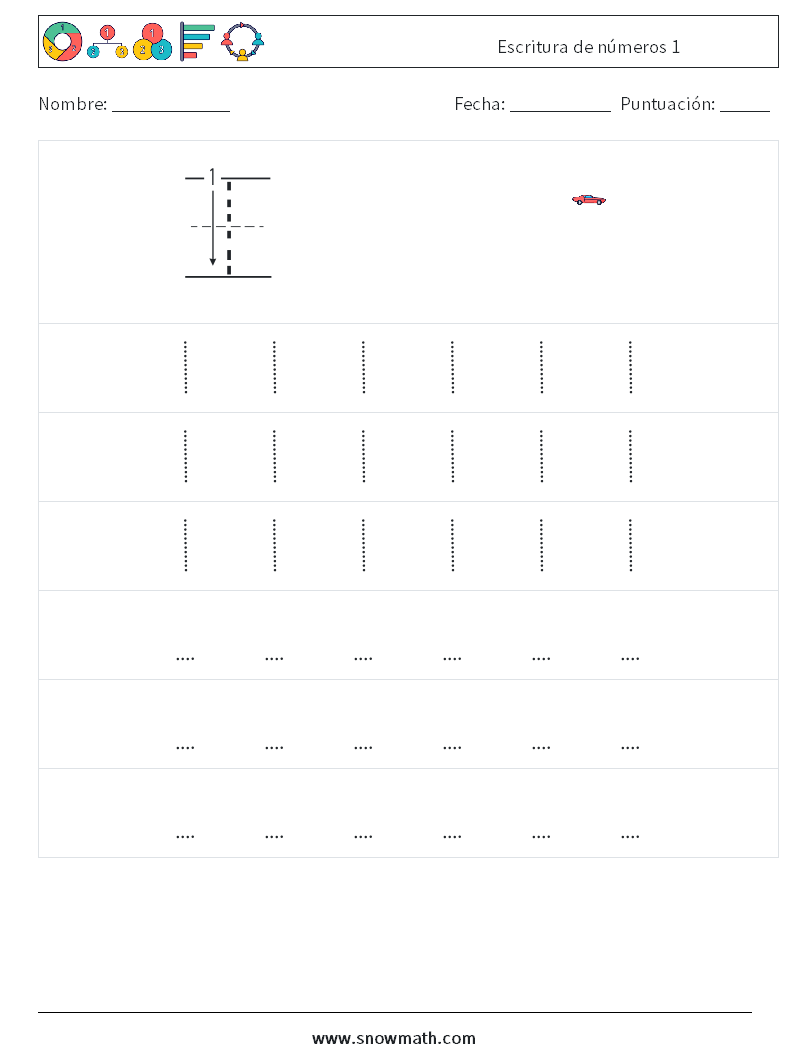 Escritura de números 1 Hojas de trabajo de matemáticas 7