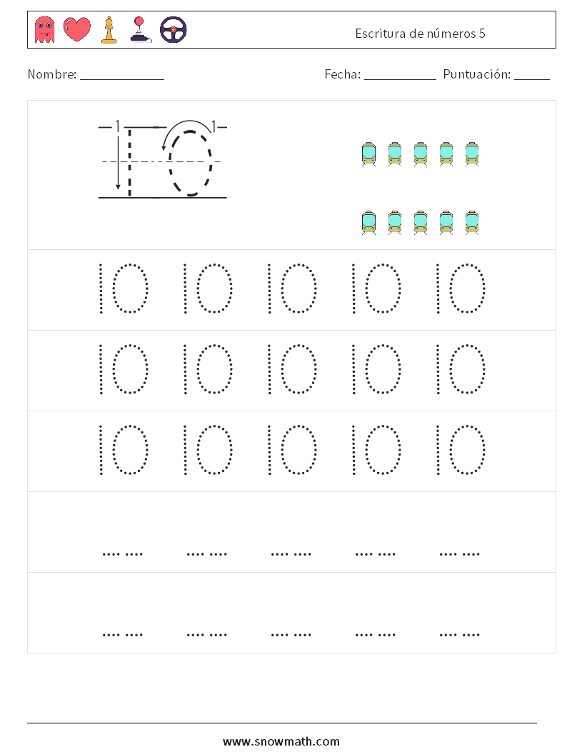 Escritura de números 5 Hojas de trabajo de matemáticas 11