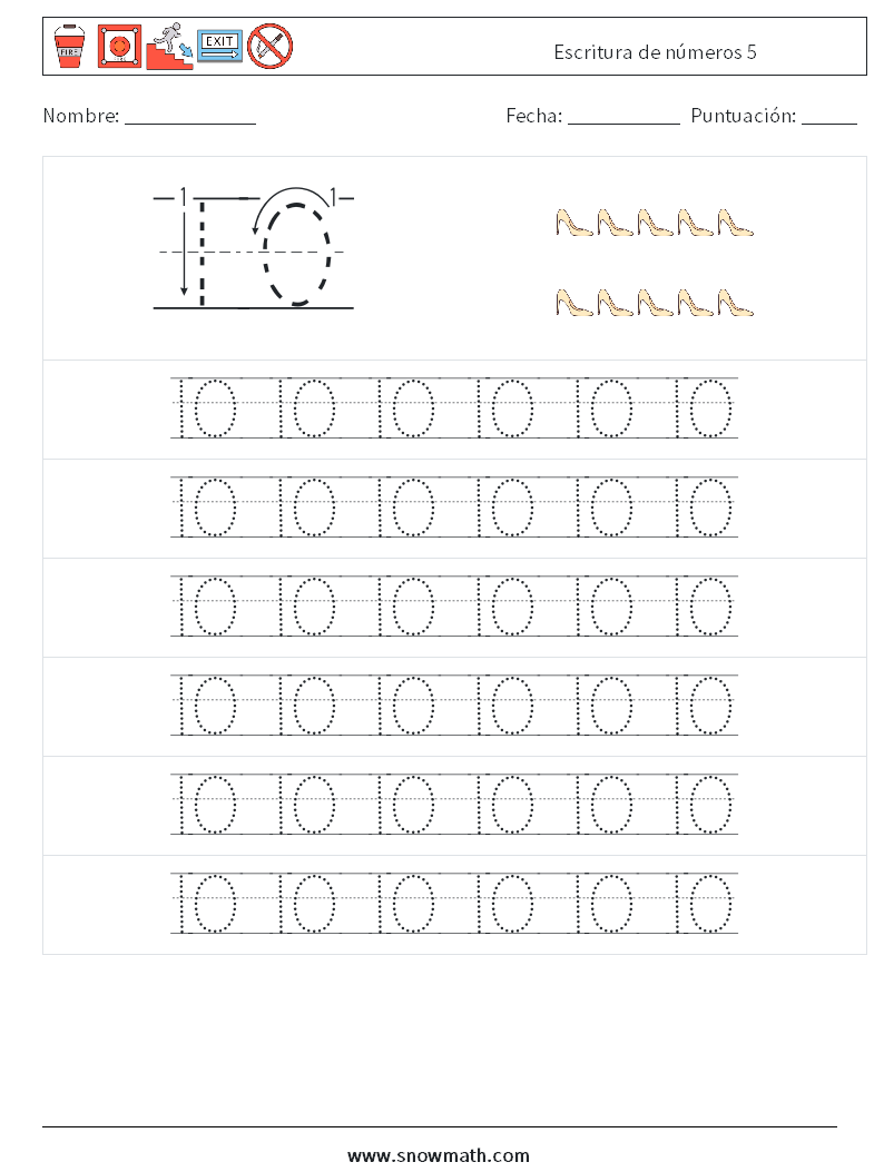 Escritura de números 5 Hojas de trabajo de matemáticas 17