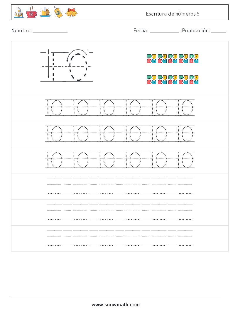 Escritura de números 5 Hojas de trabajo de matemáticas 19