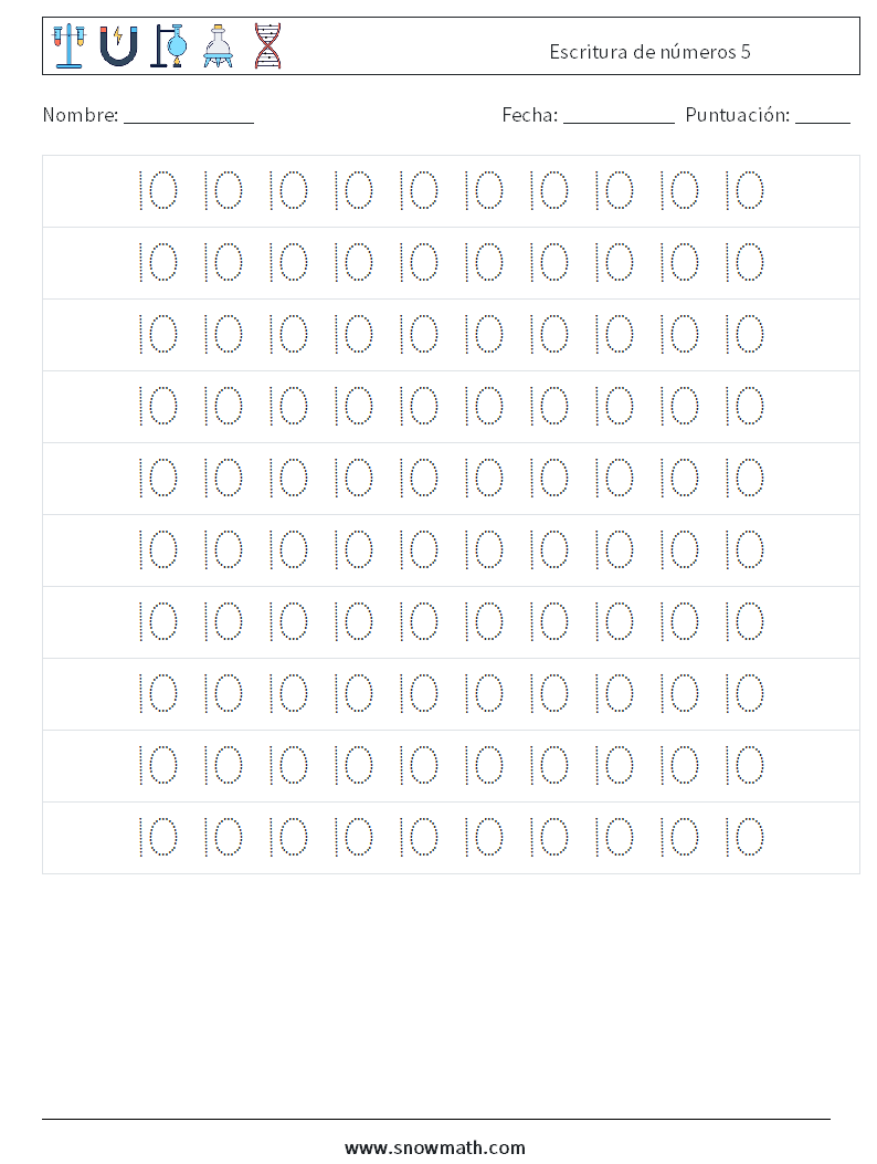 Escritura de números 5 Hojas de trabajo de matemáticas 2