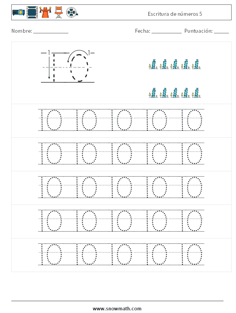 Escritura de números 5 Hojas de trabajo de matemáticas 21