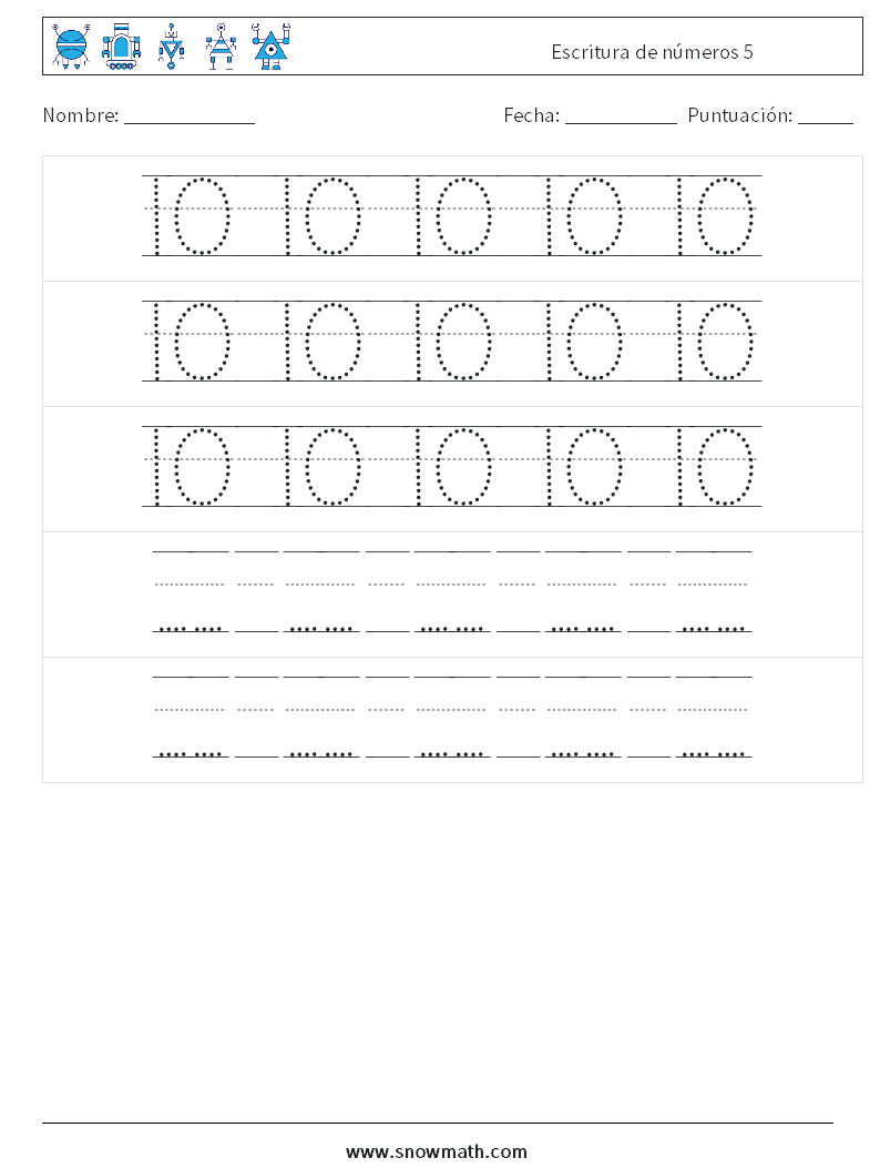 Escritura de números 5 Hojas de trabajo de matemáticas 24