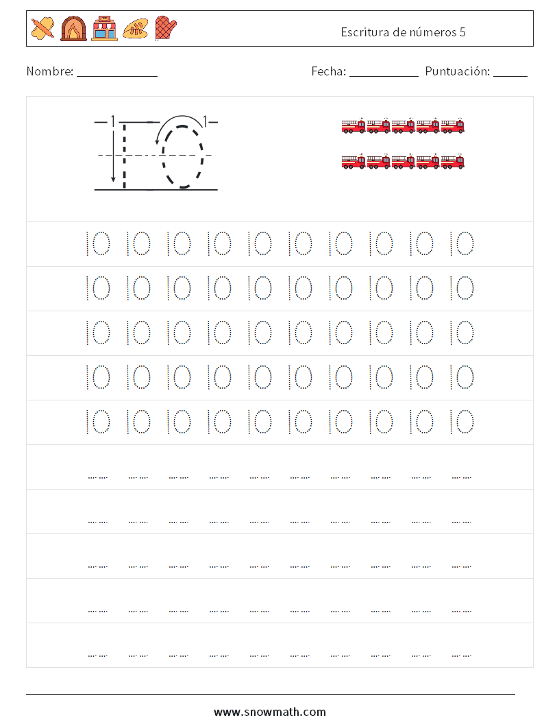 Escritura de números 5 Hojas de trabajo de matemáticas 3